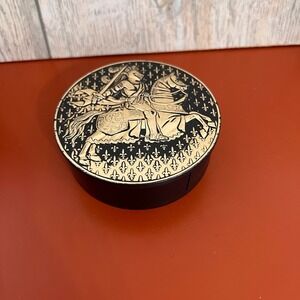 Vintage Sentry Medieval Knight Tape Dispenser Gold Black Fleur De Lis Office